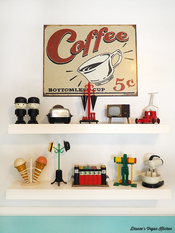 vintage salt and pepper shakers with retro coffee sign