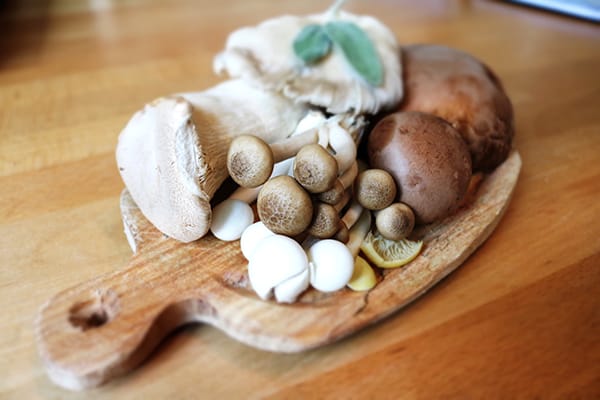 mushroom mixture on cutting board