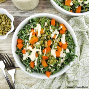 Vegan Kale Caesar Salad with Cider Carrots