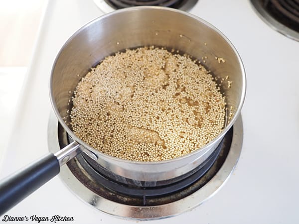 uncooked quinoa in pot