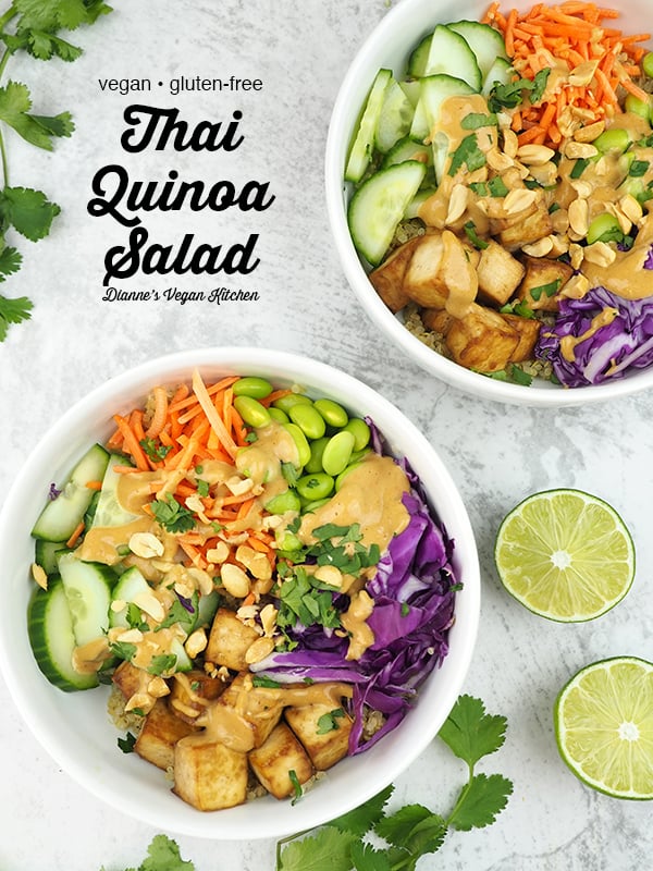 Thai quinoa salad with text overlay