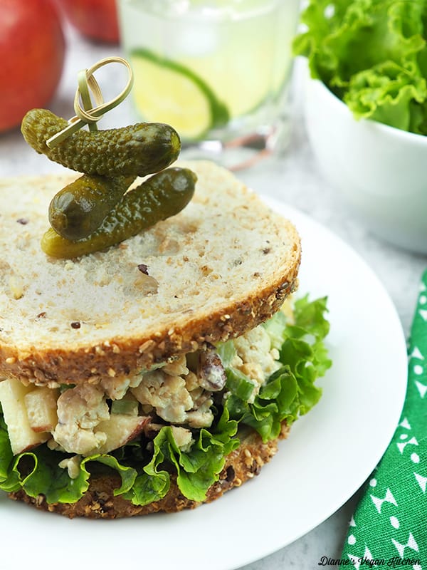 close up of Apple-Pecan Tempeh Salad sandwich