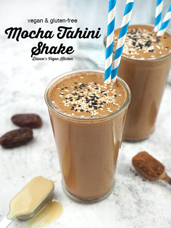 two tahini shakes with text overlay 