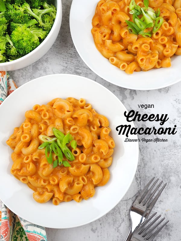 Bowls of Cheesy Macaroni overhead with text overlay