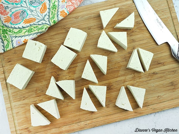 cutting tofu into triangles