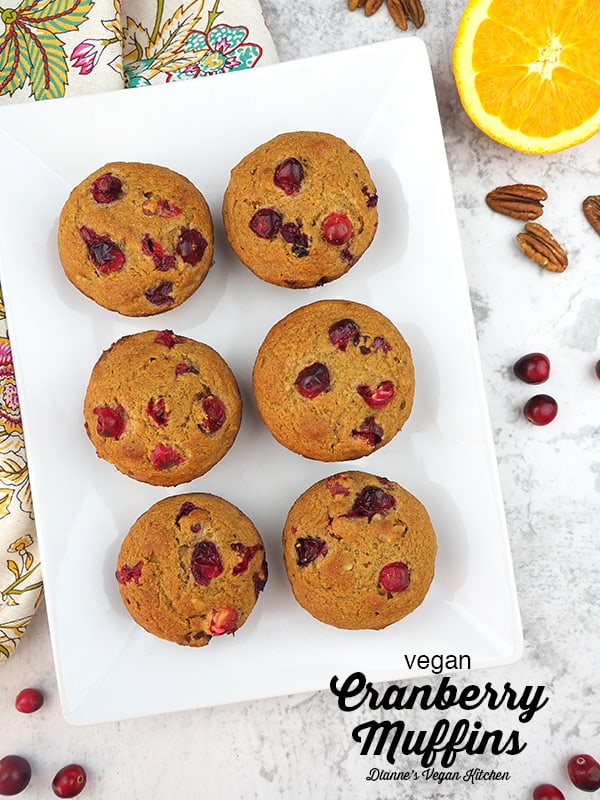 vegan cranberry muffins with text overlay