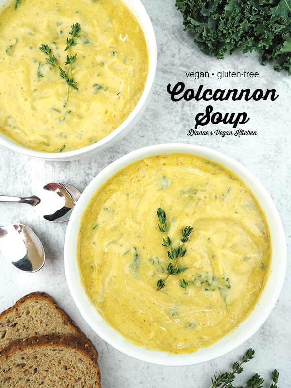 Vegan Colcannon Soup with text overlay