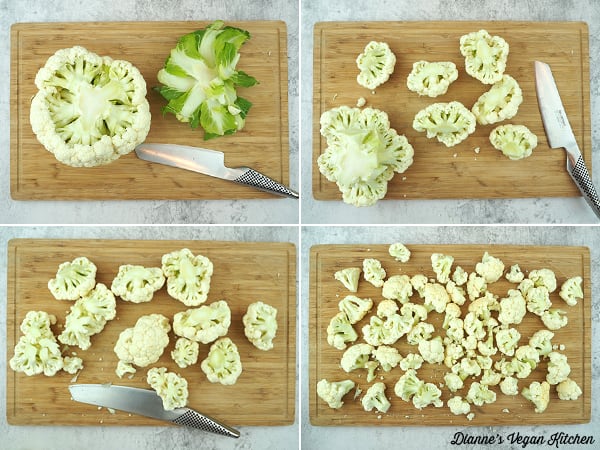 cutting cauliflower
