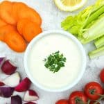 ranch dip with vegetables with text overlay