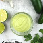 Jalapeno Lime Aioli from above with limes, garlic, and jalpaneos