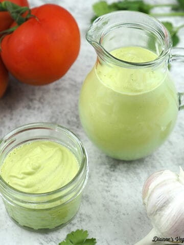 two containers of Jalapeno Lime Aioli with tomatoes and garlic