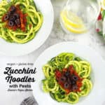 zucchini noodles overhead with text overlay