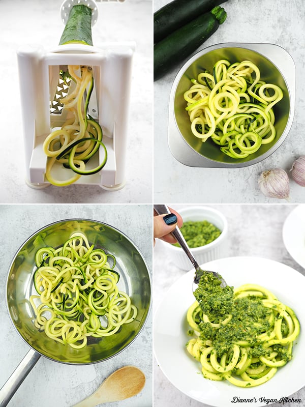 making zucchini noodles collage