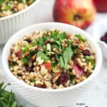 two bowls of faro salad with text overlay