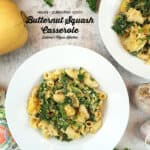 Vegan Butternut Squash Casserole in bowls with text overlay