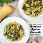 two bowls oVegan Butternut Squash Casserole with text overlay
