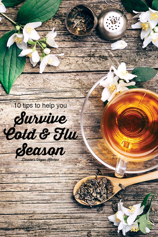 tea with How to Survive Cold and Flu Season text overlay