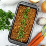 lentil loaf in an with text overlay