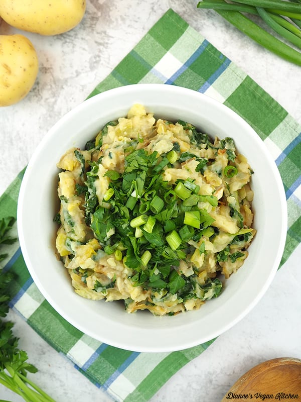 colcannon overhead with potatoes, scallions, and parsley