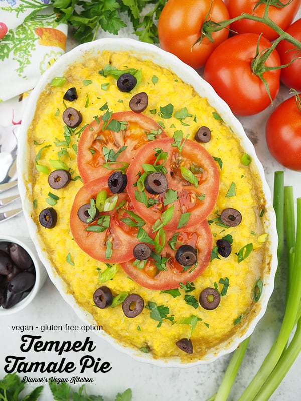Vegan Tamale Pie with Tempeh & Salsa Verde