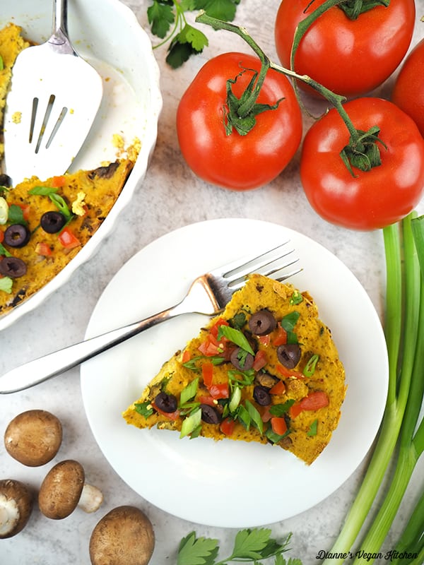 slice of frittata with tomatoes and mushrooms