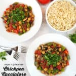 two bowls of Vegan Chickpea Cacciatore with text overlay