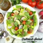 Fattoush Salad overhead with text overlay