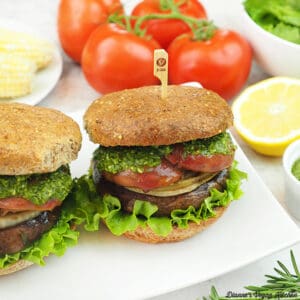 Grilled Portobello Sandwiches with tomatoes and salad square