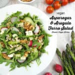 Asparagus and Arugula Farro Salad with text overlay