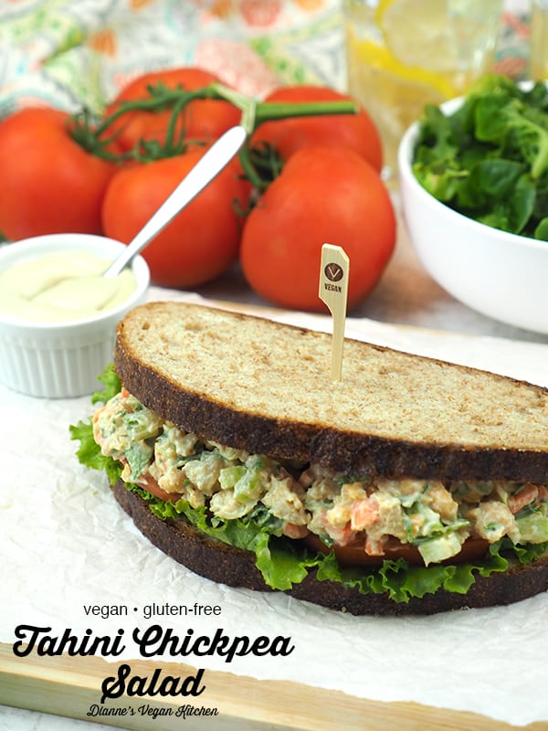 Tahini Chickpea Sandwich with text overlay