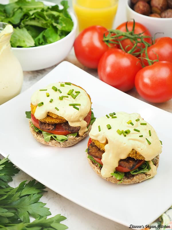 one plate with tofu benedict with