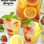 Strawberry lemon sangria with text overlay