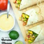 Curried Mango Chickpea Wrap with text overlay