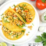 Buffalo Chickpea Tacos with text