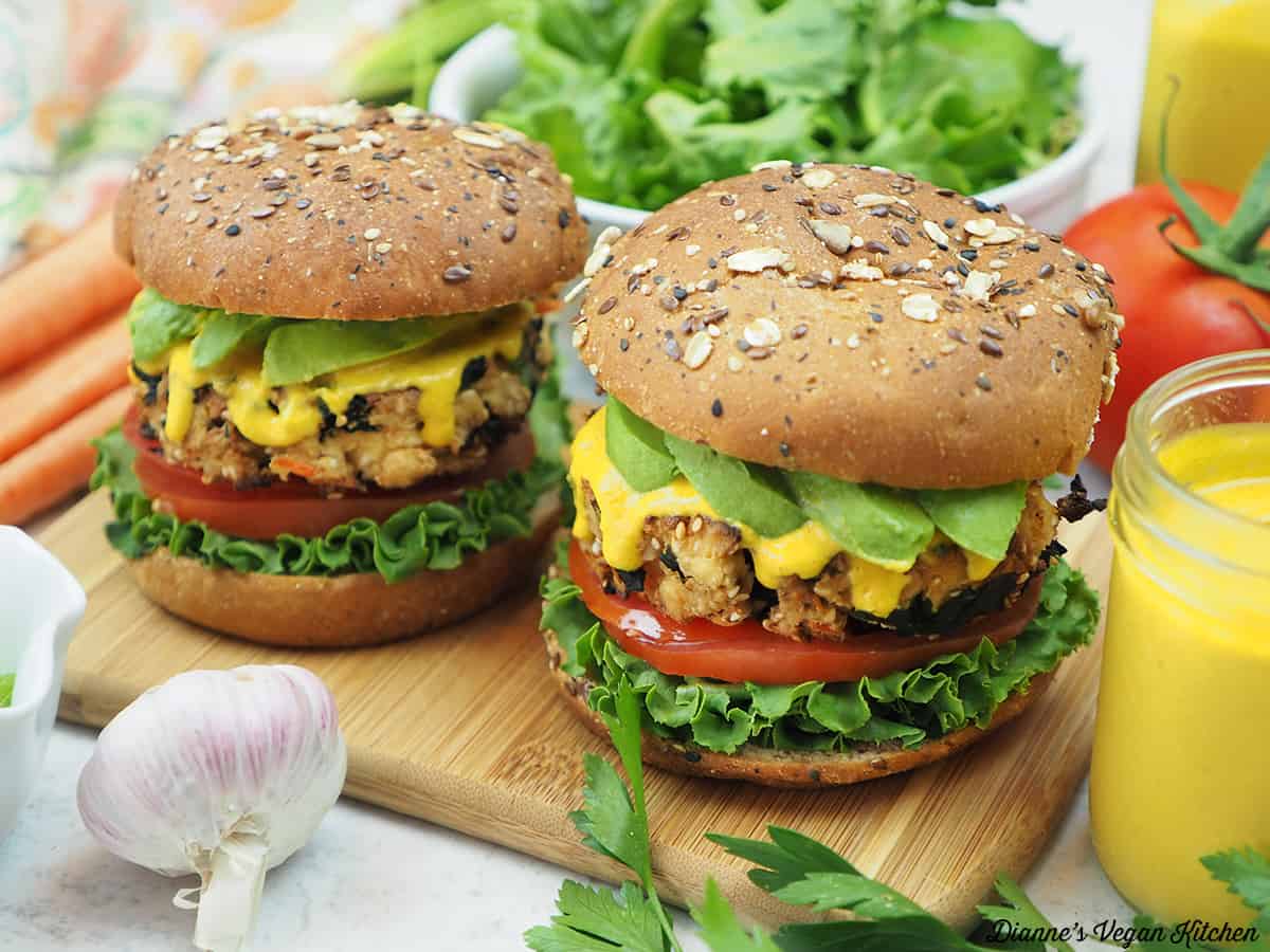 Hajiki Tofu Burgers with Ginger Miso Dressing – Dianne's Vegan Kitchen
