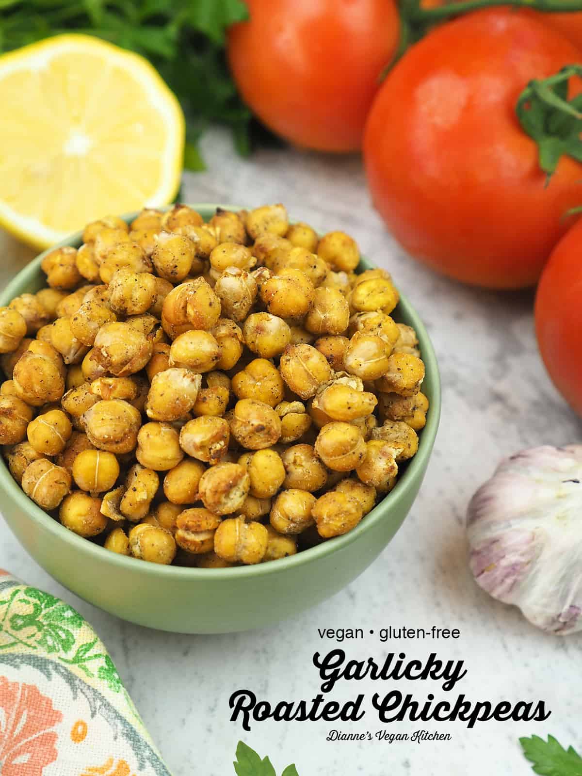 Garlicky Roasted Chickpeas with text overlay
