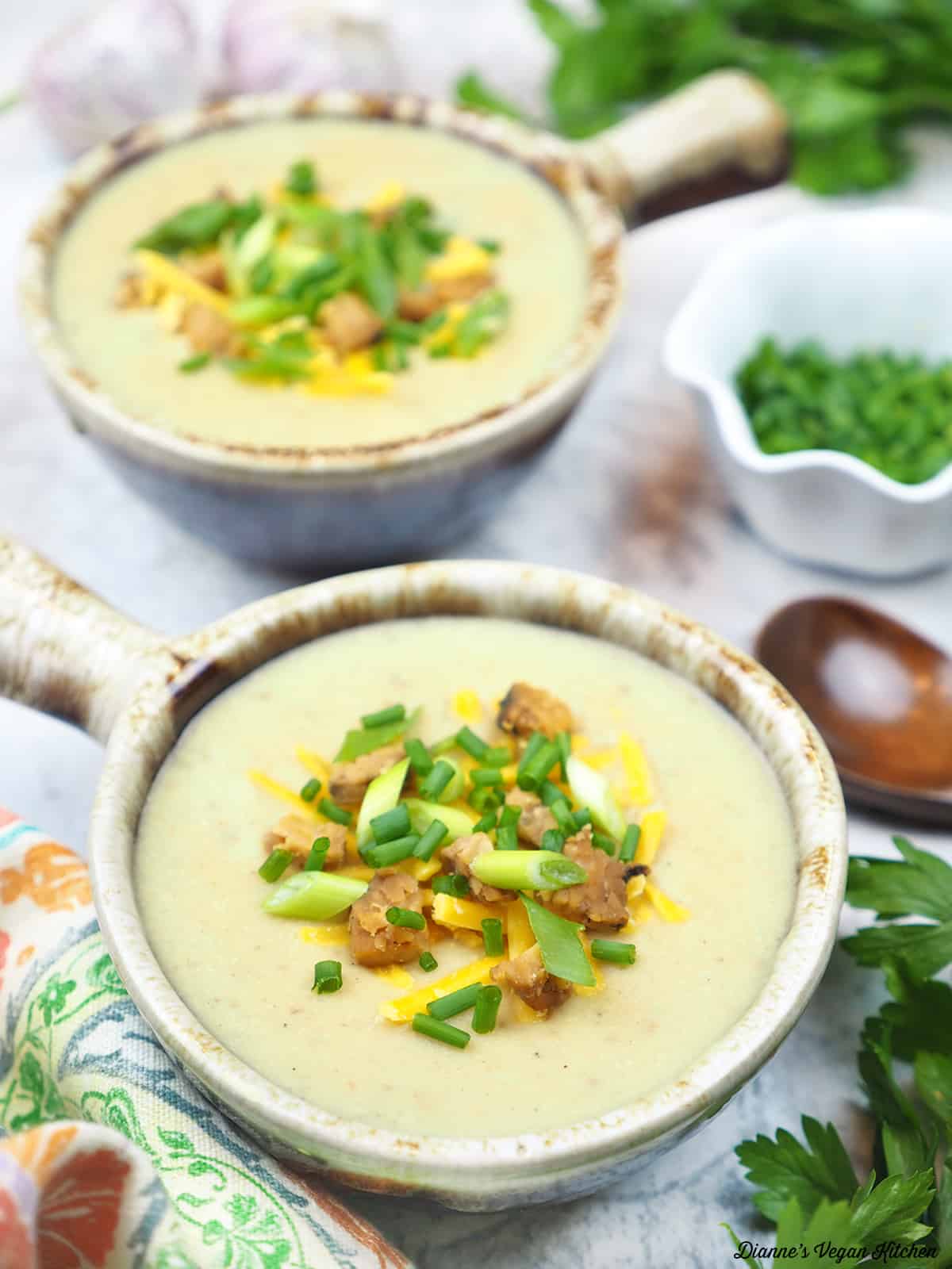potato soup in crocks