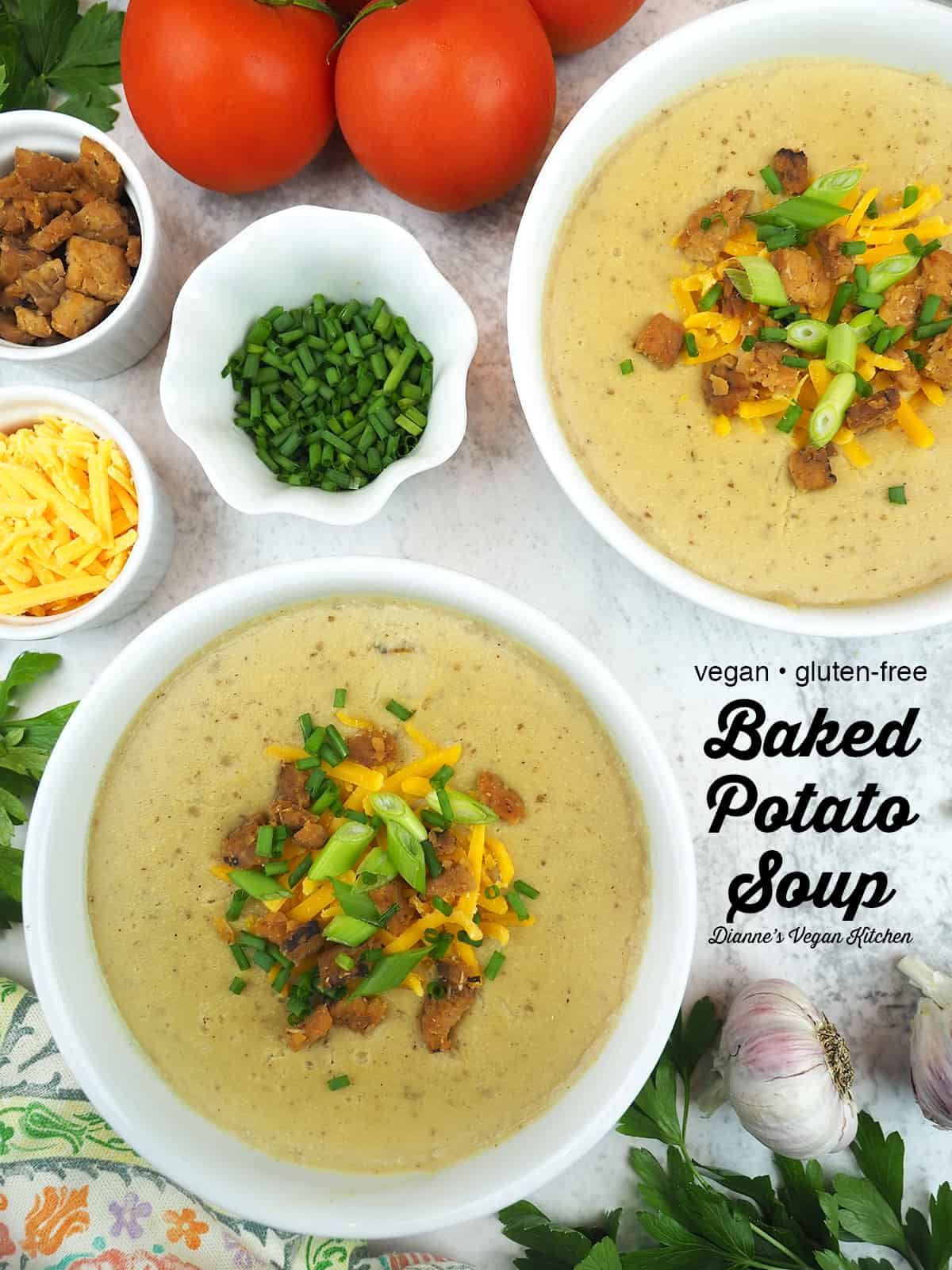 Vegan Baked Potato Soup with text overlay 