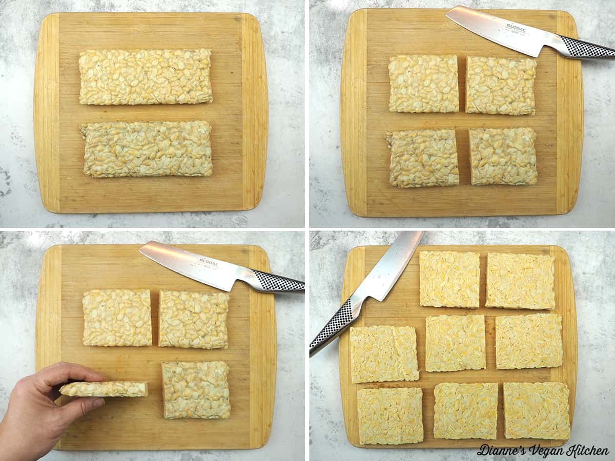 cutting tempeh collage