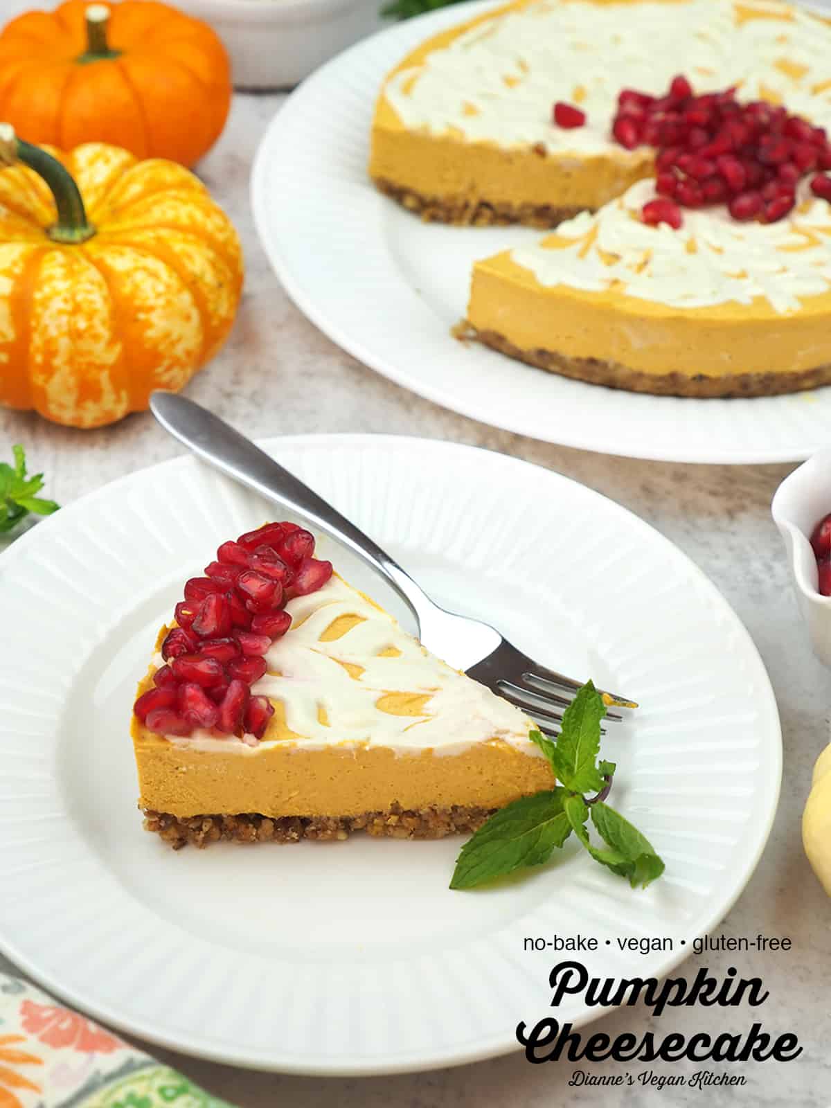 Vegan Pumpkin Cheesecake with text overlay