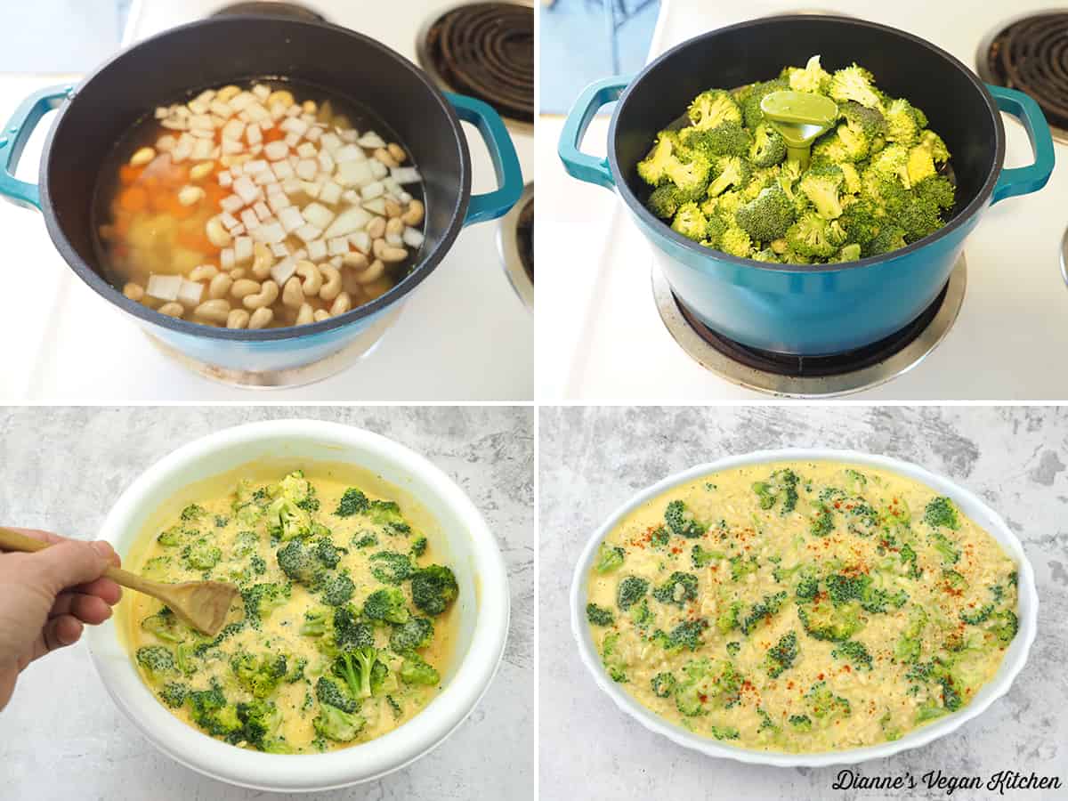 making Vegan Broccoli and Rice Casserole collage