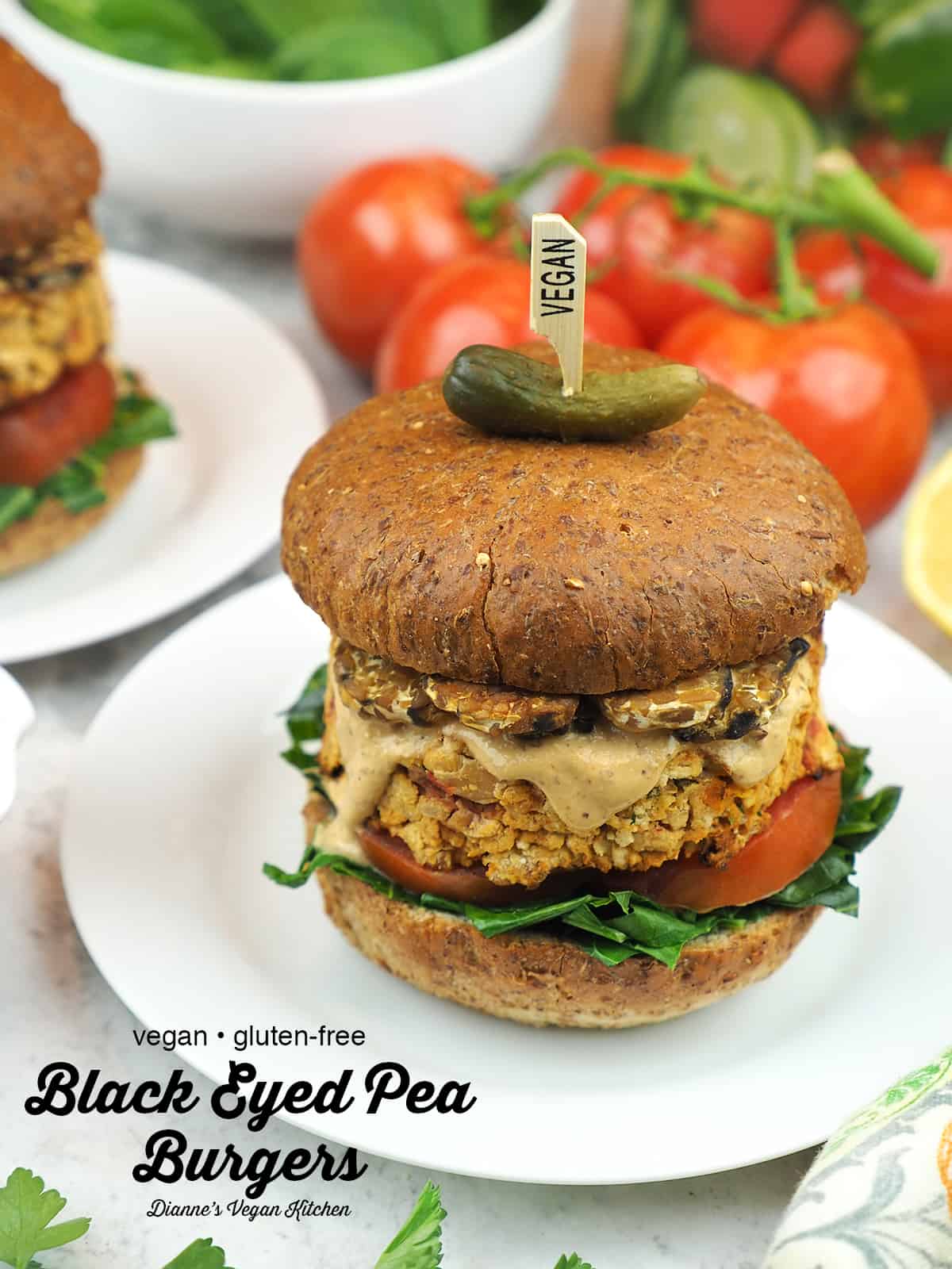 Black Eyed Pea Burger with text overlay 