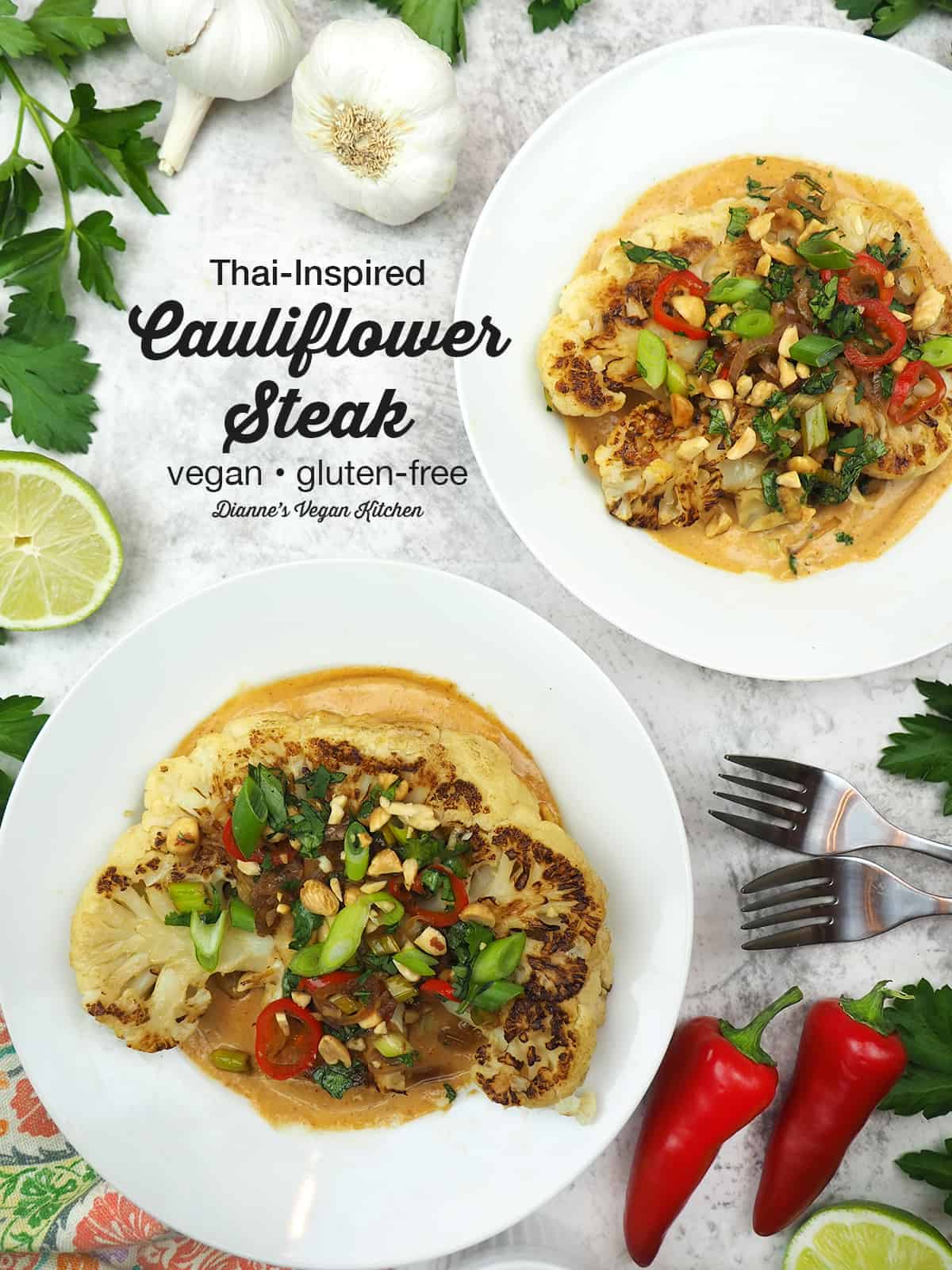 Thai-Inspired Cauliflower Steak with text overlay