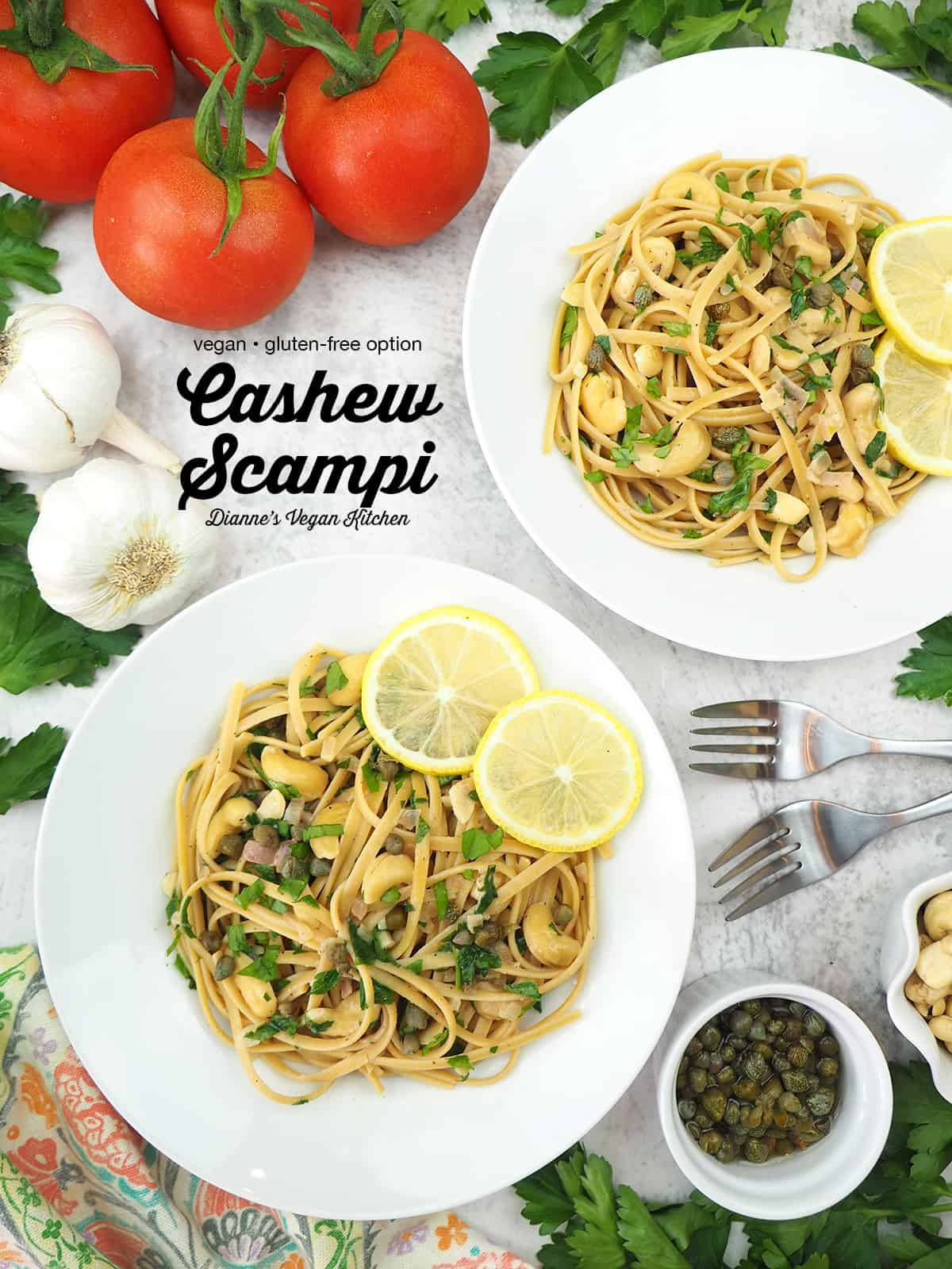 Vegan Cashew Scampi with text overlay