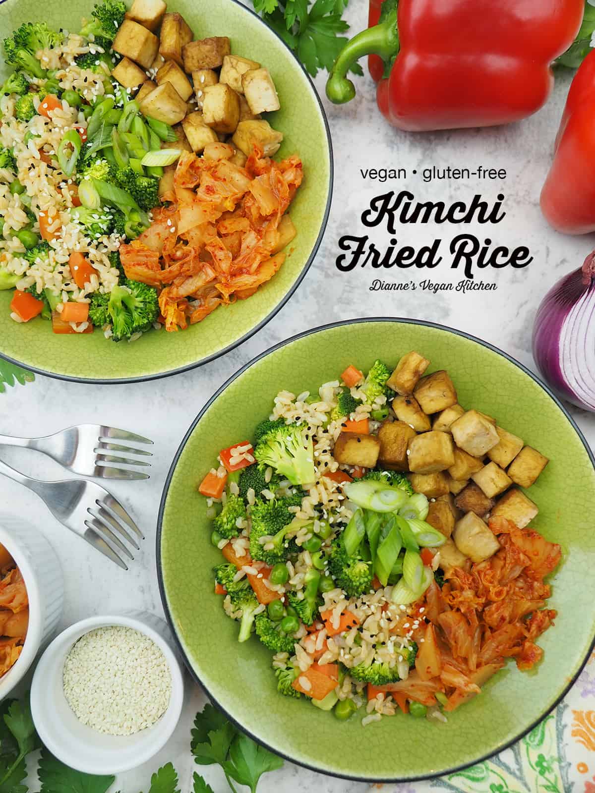 Vegan Kimchi Fried Rice with text overlay 