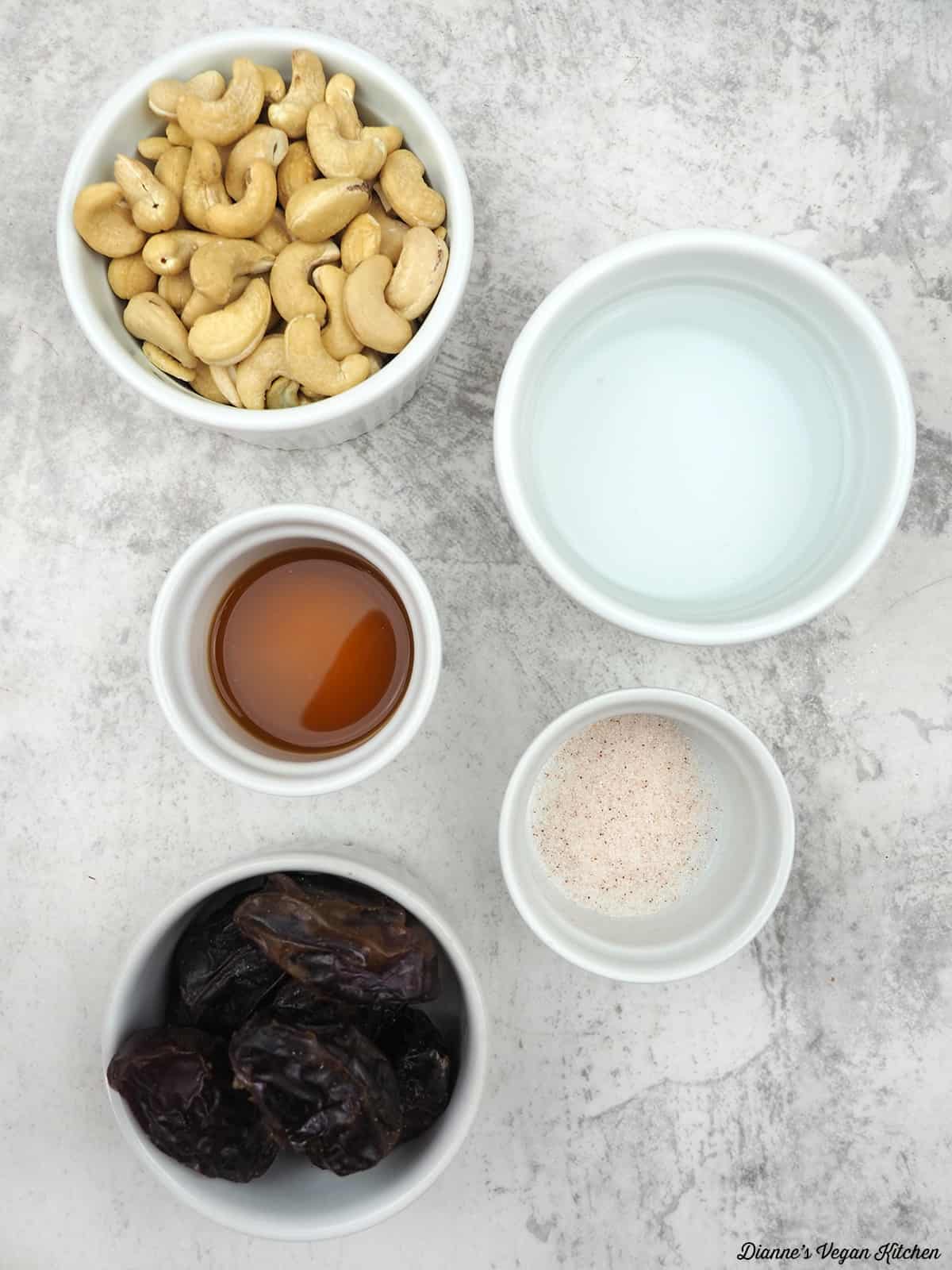 cashews, water, vanilla extract, dates, salt