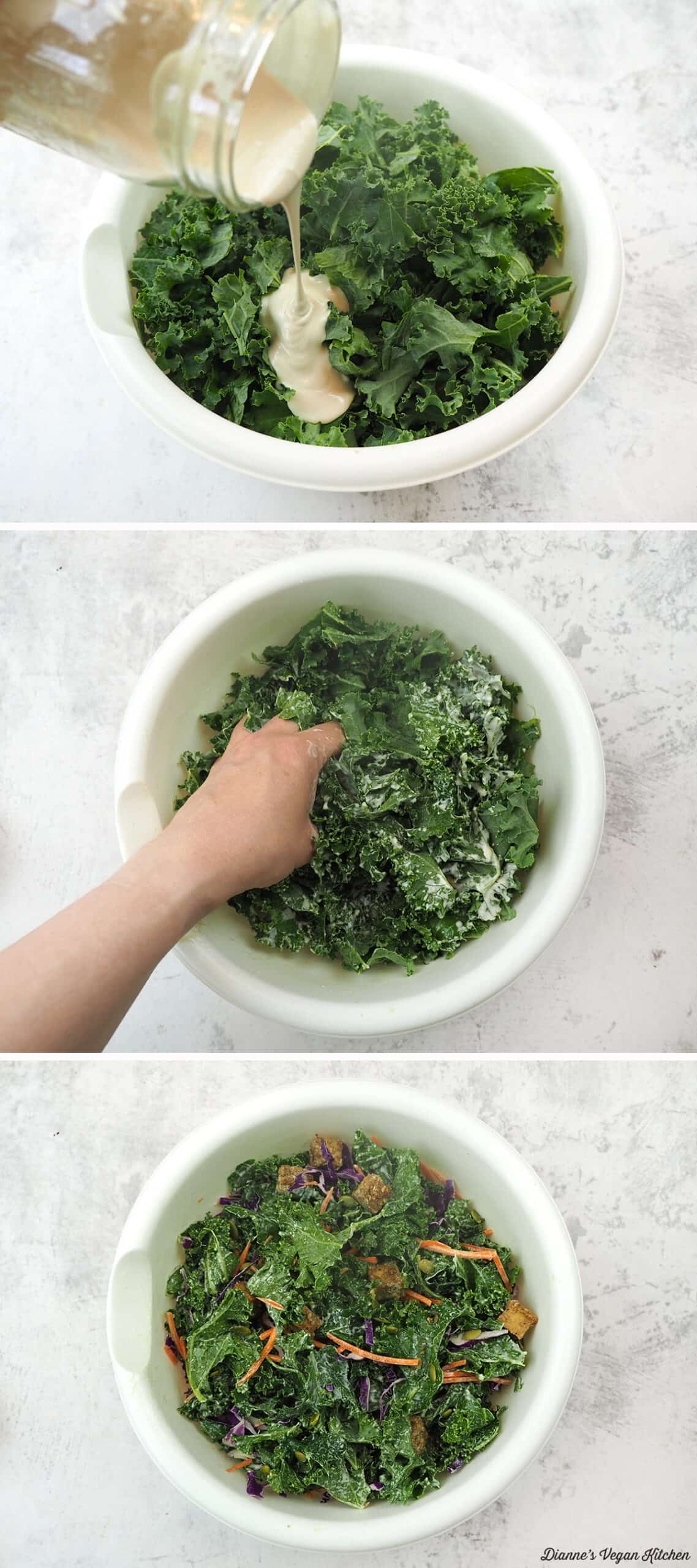making kale salad collage
