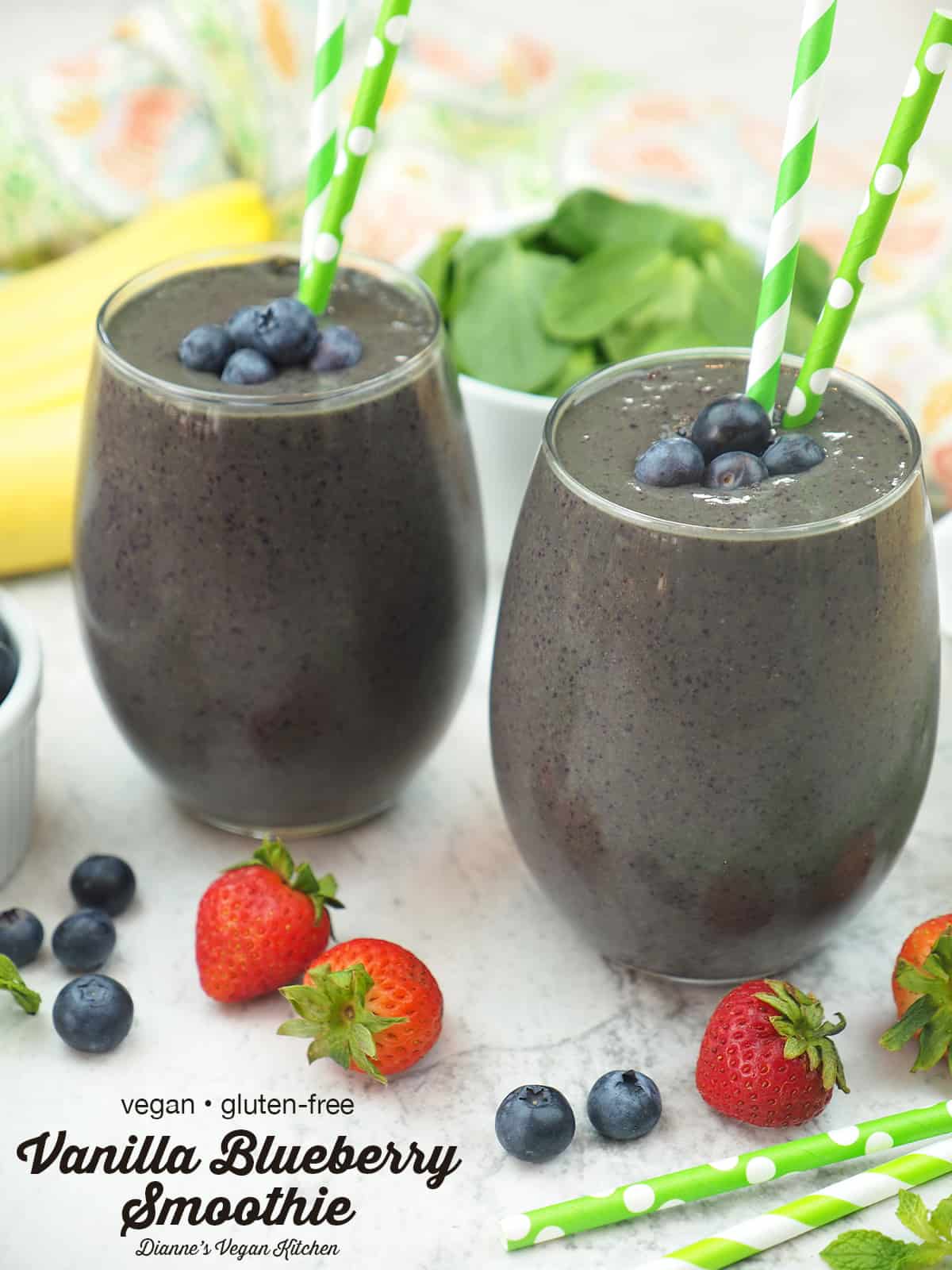 Blueberry smoothies with text overlay 