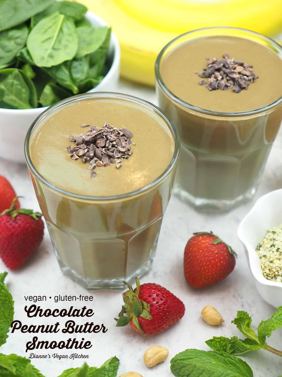 Chocolate Peanut Butter Smoothie with text overlay