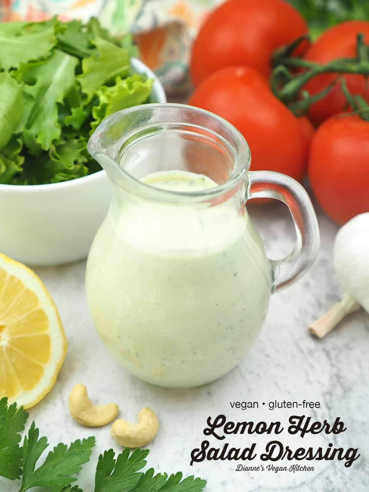 Lemon Herb Salad Dressing with text overlay